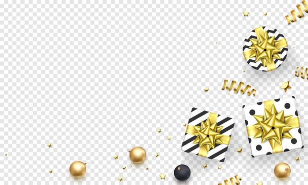 Christmas New Year greeting card background template golden stars confetti gift presents decorations - Вектор, зображення