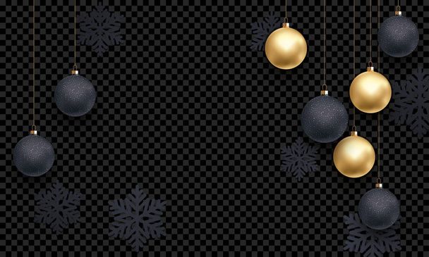 Christmas New Year greeting card background template vector golden ball decoration snowflake pattern - Vektör, Görsel