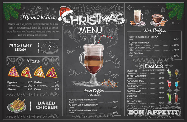 Vintage chalk drawing christmas menu design. Restaurant menu - Vector, Image