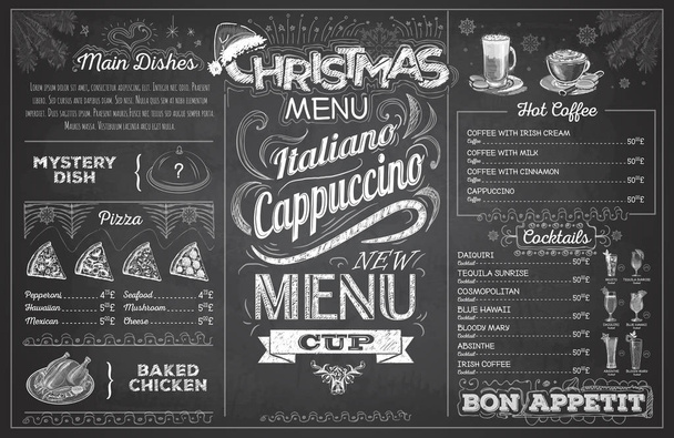 Tiza vintage dibujo diseño de menú de Navidad. Menú restaurante
 - Vector, imagen