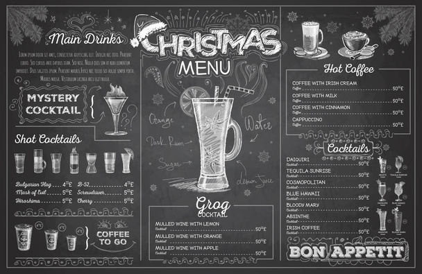 Vintage liitu piirustus joulun valikon suunnittelu. Ravintolan menu
 - Vektori, kuva