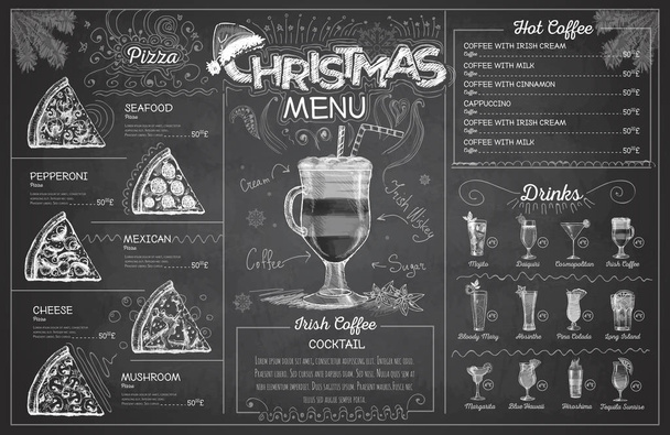 Κιμωλία vintage σχεδίασης Χριστουγεννιάτικο μενού Σχεδίαση. Μενού εστιατορίου - Διάνυσμα, εικόνα