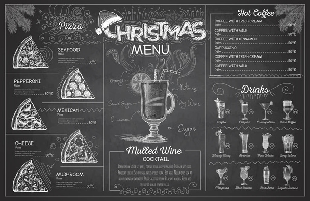 ヴィンテージ チョーク図面クリスマス メニュー デザイン。レストランのメニュー - ベクター画像