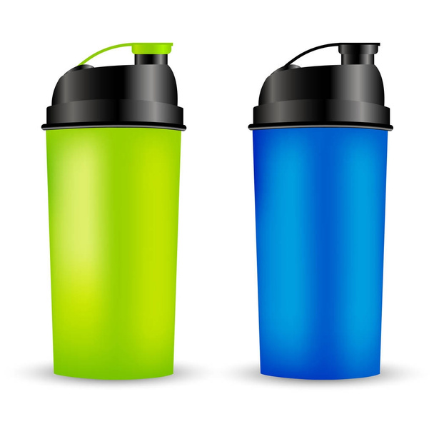 Protein shaker design template. Two colors sport bottles. Shaker bottle for gym bodybuilding - Vetor, Imagem