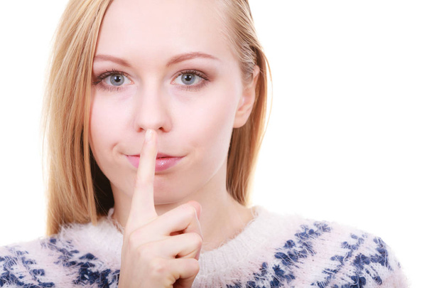 Young blonde woman making silence gesture - Foto, Bild