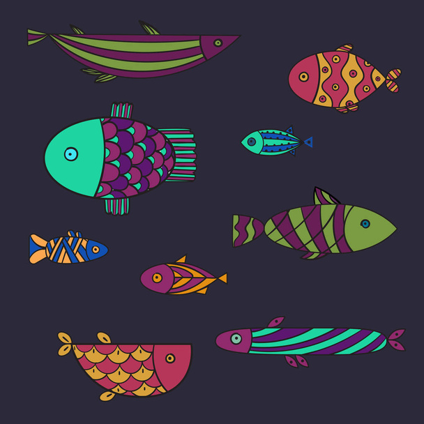 Set di simpatici pesci di mare. Illusione vettoriale
 - Vettoriali, immagini