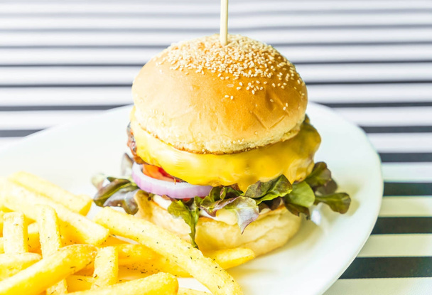 beef burger with french fries - 写真・画像