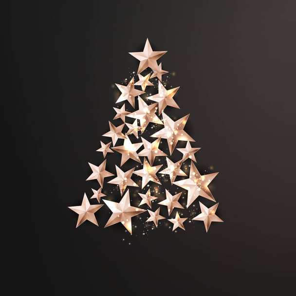 Christmas Background with Christmas Tree of Cutout Shining Gold - Vector, Image