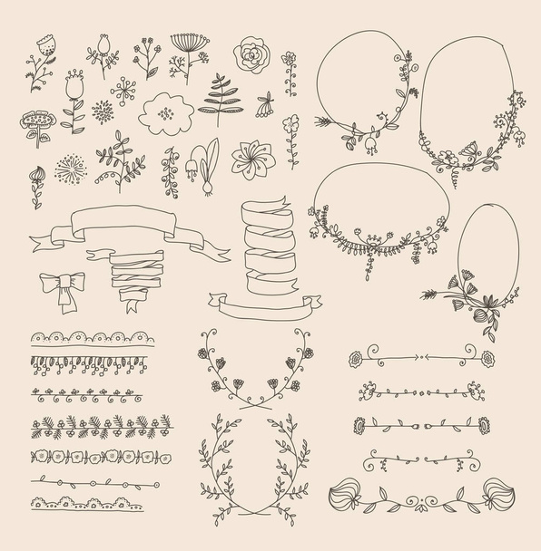 Big set of floral graphic design elements - Vector, Image