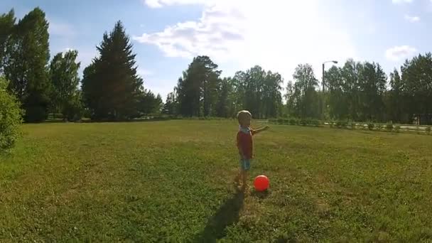 Little boy playing with a ball - Materiał filmowy, wideo