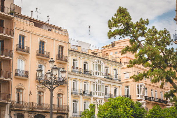 typical architecture of buildings in the historic district of Valencia - 写真・画像