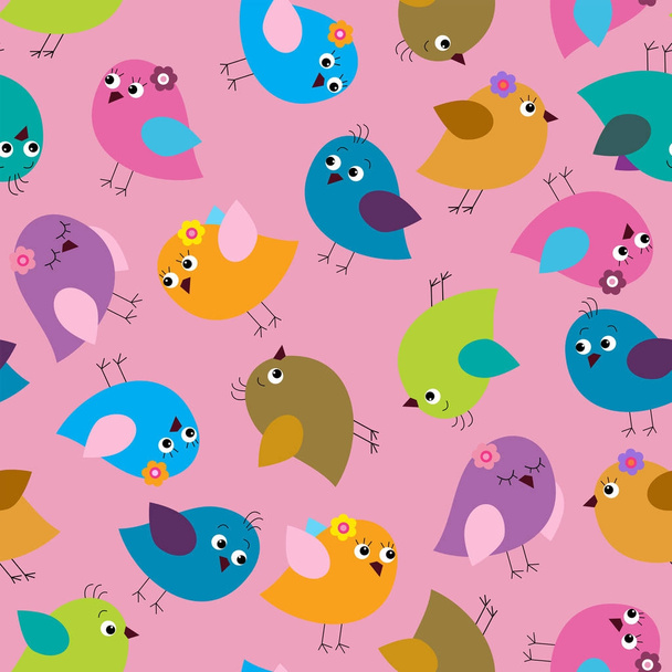 Seamless cute pattern with different colored birds - Vektori, kuva