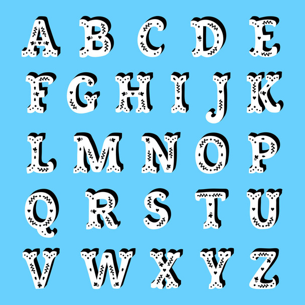 Texto en alfabeto adornado blanco con elementos florales
 - Vector, imagen