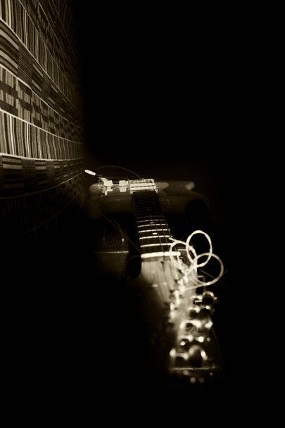 Electric Guitar Resting On Amplifire In Music Studio - Photo, Image