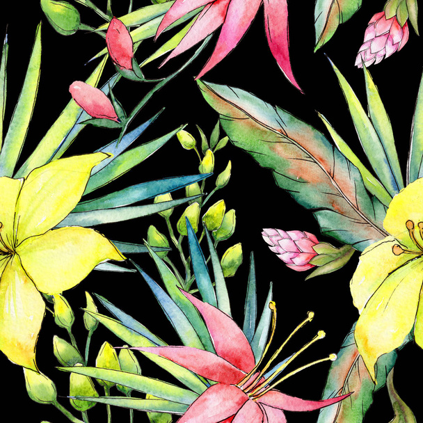 Tropical Hawaii plants pattern in a watercolor style. - Foto, imagen