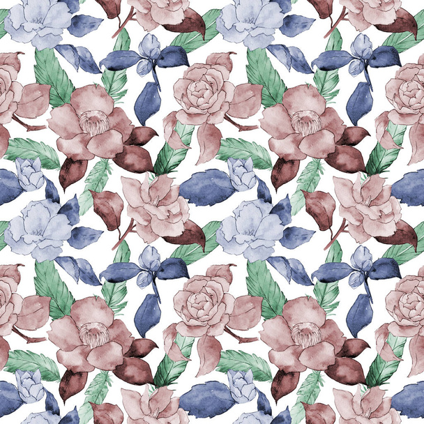 Wildflower camellia flower pattern in a watercolor style. - Zdjęcie, obraz