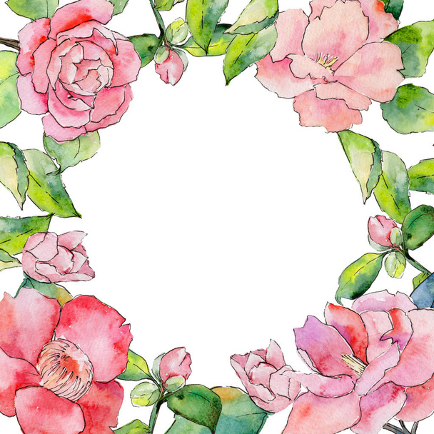 Wildflower camellia flower frame in a watercolor style. - Foto, Imagem