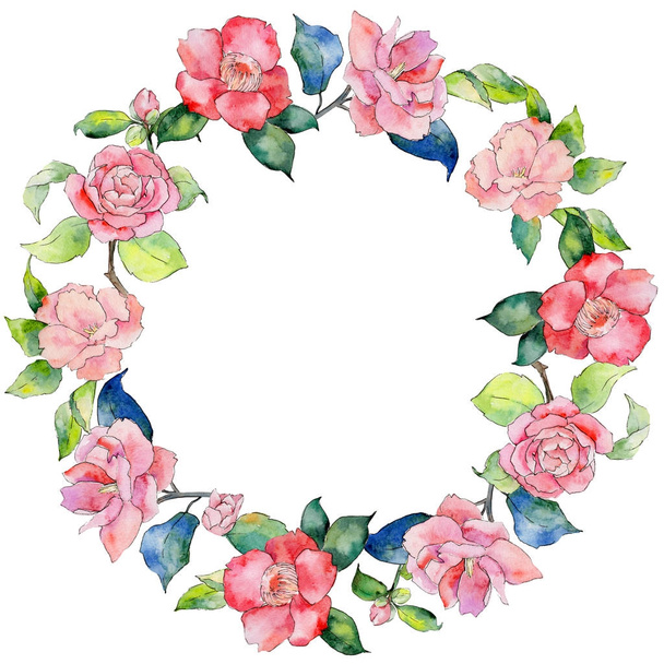 Wildflower camellia flower wreath in a watercolor style. - Photo, Image