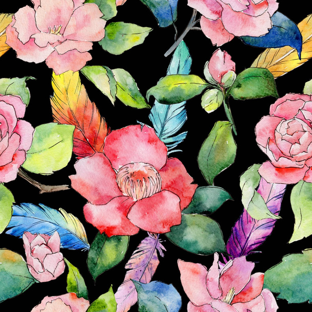 Wildflower camellia bloemenpatroon in een aquarel stijl. - Foto, afbeelding