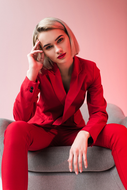 elegant woman in red clothes - Photo, Image