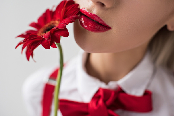 tender girl with red flower - Photo, Image