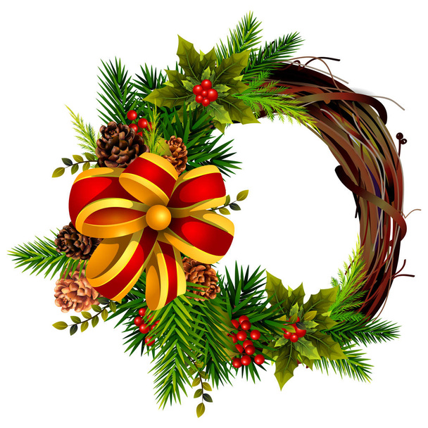 Wreath decoration for Happy New Year and Merry Christmas greeting - Vector, Image