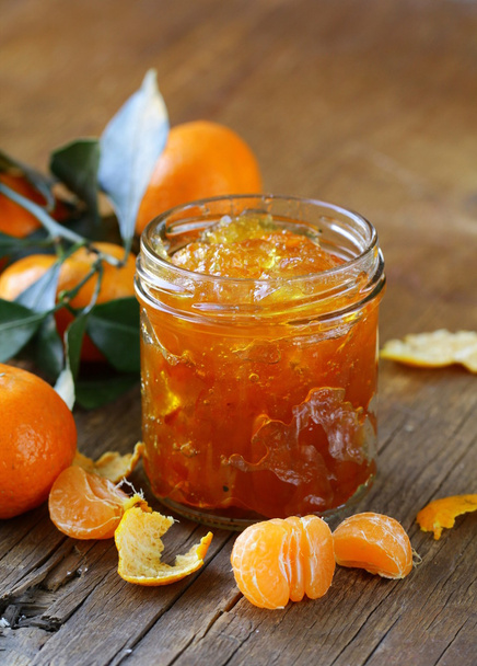 Orange mandarin homemade jam marmelade in a glass jar - Photo, Image