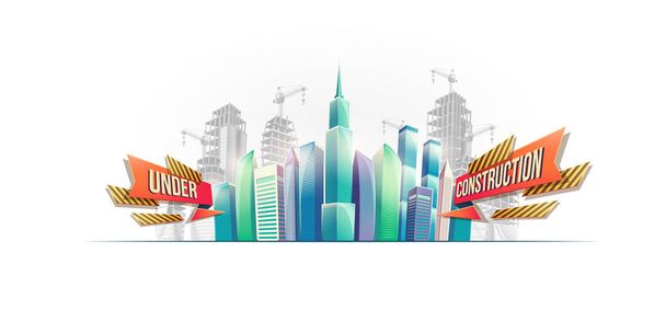 Big city buildings on the background of buildings under construction - Vector, Image