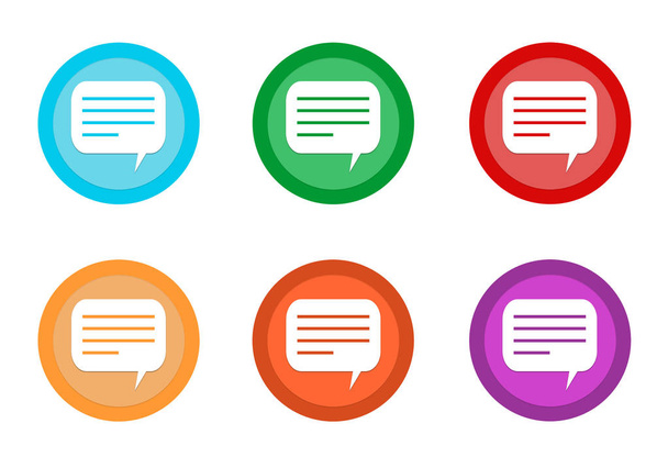 青、緑、赤、黄色、ピンク、オレンジ色の会話記号が丸いカラフルなボタンのセット - 写真・画像