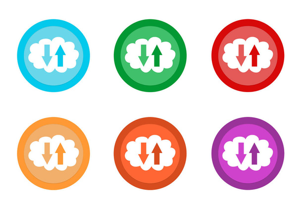 Conjunto de botones de colores redondeados con símbolo de nube en colores azul, verde, rojo, amarillo, rosa y naranja
 - Foto, imagen