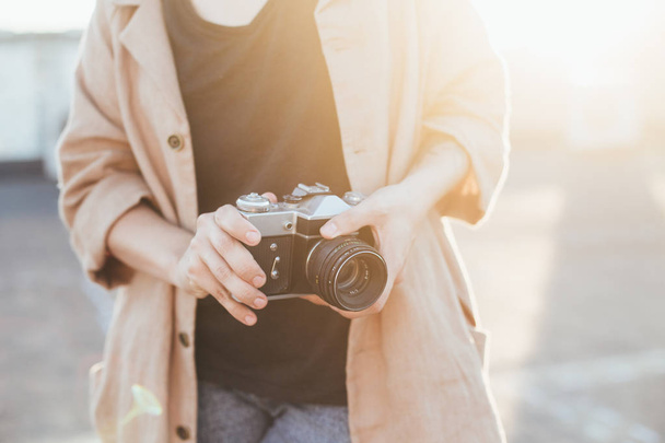 hipster woman with camera - Photo, image