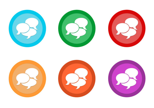 Buborék beszédek szimbólum, kék, zöld, piros, sárga, rózsaszín és narancssárga színekben lekerekített színes gombok csoportja - Fotó, kép