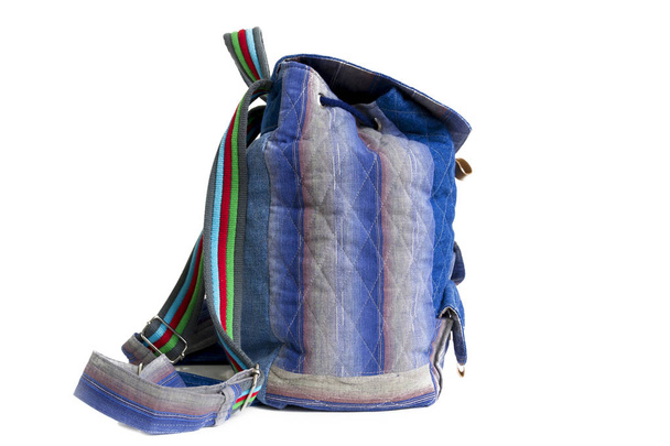 Beyaz, yan görünüm izole mavi okul sırt çantası - Fotoğraf, Görsel