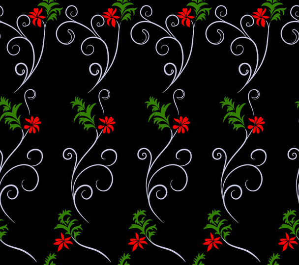 Векторна ілюстрація ботанічних фентезійних скель і квітів. Безшовний барвистий візерунок
. - Вектор, зображення