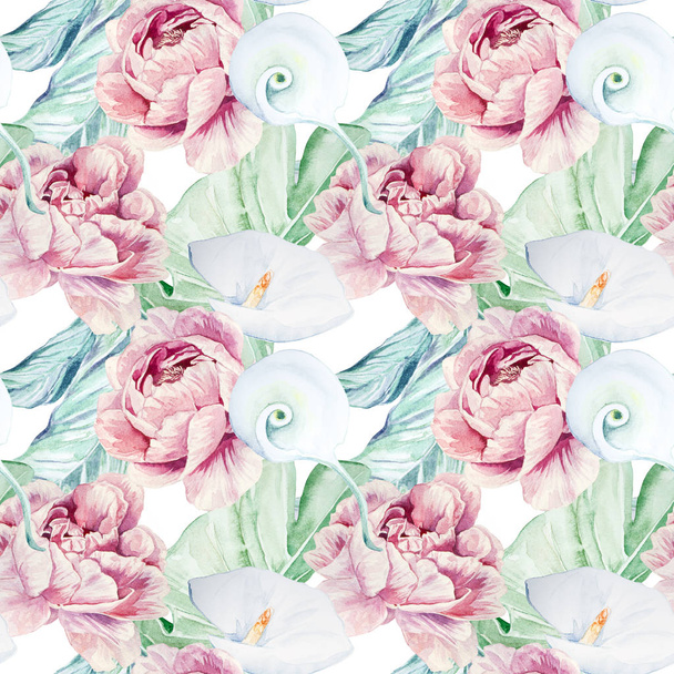 Aquarelle sans couture blanc motif de fleurs Calla
 - Photo, image