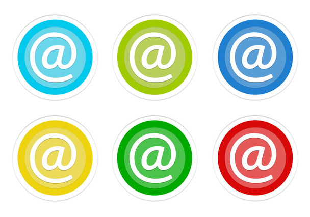 Set of rounded colorful buttons with email symbol in blue, green, yellow, cyan and red colors - Фото, изображение