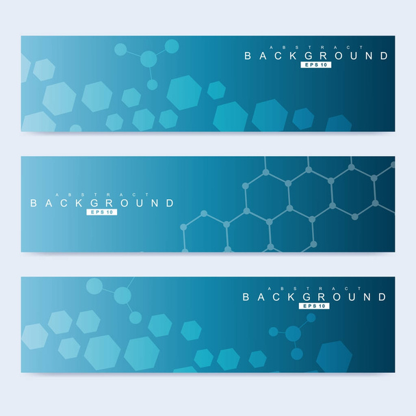 Scientific set of modern vector banners. DNA molecule structure with connected lines and dots. Science vector background. Medical, tecnology, chemistry design. - Vector, Image