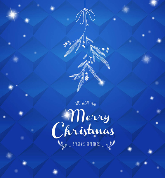 Χειρόγραφες Χριστούγεννα απεικόνιση με αναρτημένα γκι - μπλε - Διάνυσμα, εικόνα