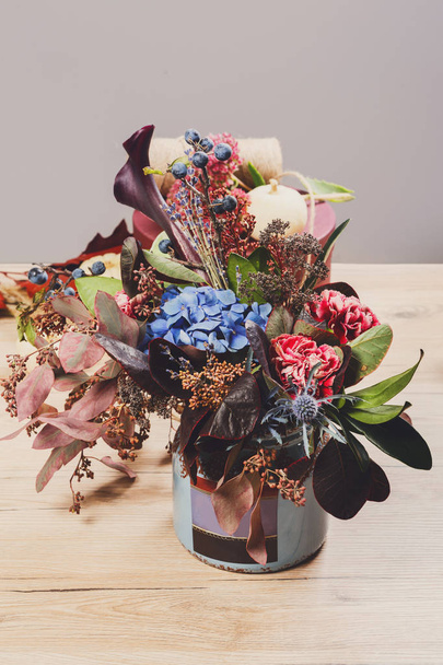 Beautiful autumn bouquet composition of dried meadow flowers and - Photo, Image