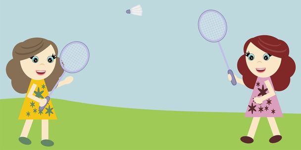 Little girls playing badminton (vector illustration) - Vektör, Görsel