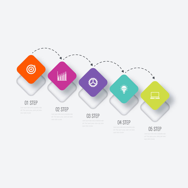Biznesu infografiki szablon 5 kroków z placu - Wektor, obraz