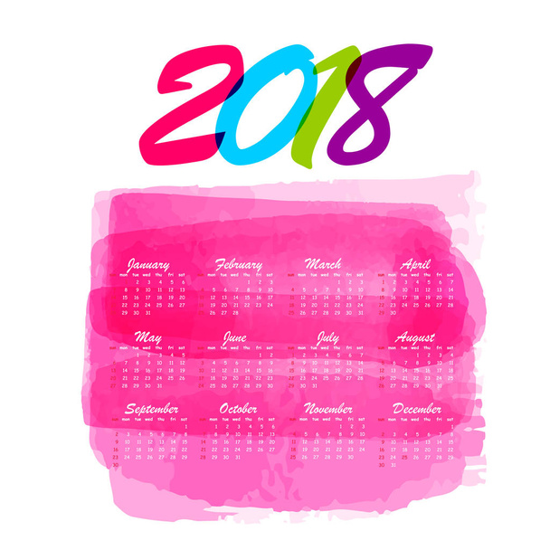 2018 ακουαρέλα αφηρημένη μηνιαίο ημερολόγιο - Διάνυσμα, εικόνα