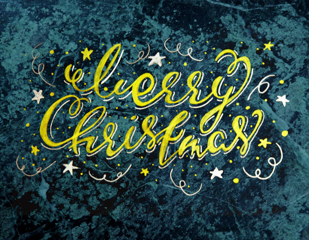 Merry Christmas Vintage Typography on a green marble texture Background - Photo, Image