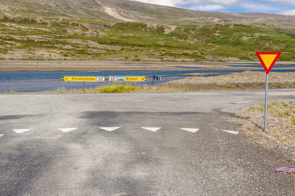 Crossroad and priority right sign - Iceland. - Photo, Image