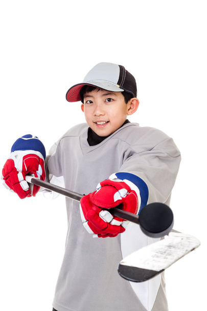 Junior Ice Hockey Player Isolated on White Background - Photo, Image