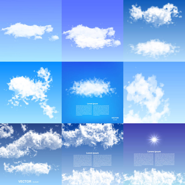 Realistické mraky modré oblohy transparentní charakter počasí bílé cloudscape vzdušného prostoru přírodní prostředí Panorama kulise vektorové ilustrace. - Vektor, obrázek