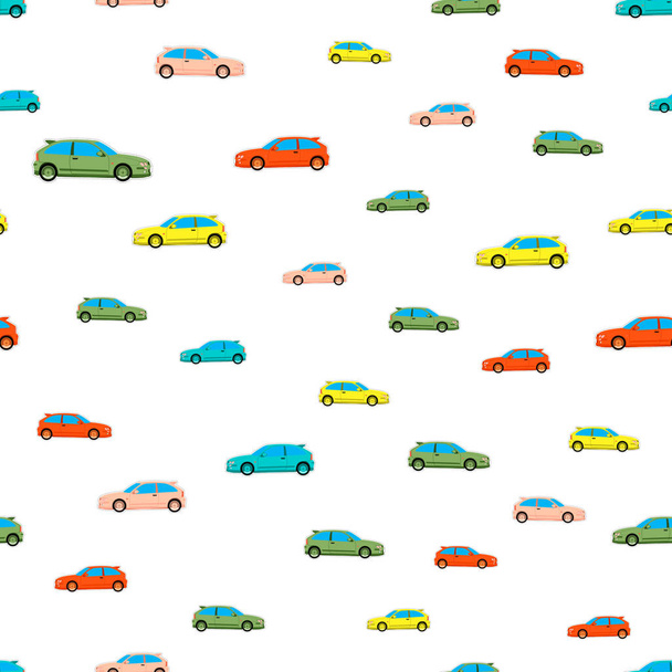 Naadloze patroon met gekleurde auto 's - Vector, afbeelding