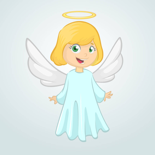 Illustration Featuring a Little Girl Dressed as an Angel. Vector cartoon - Vector, imagen