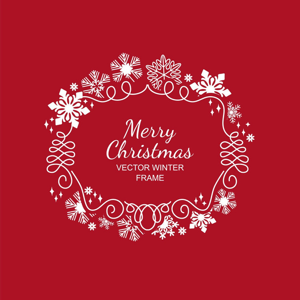Bílá vločka rám, červené pozadí, Vánoce - Vektor, obrázek