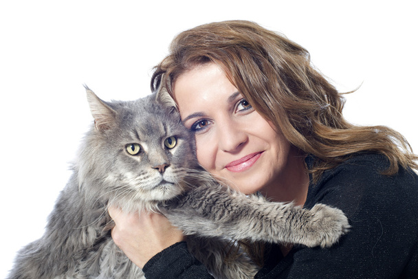 Maine coon cat and woman - Photo, Image